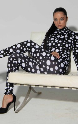 Polkadot Sexy Bodysuit - Edgy Black and White Design
