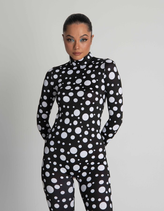 Polkadot Sexy Bodysuit - Edgy Black and White Design