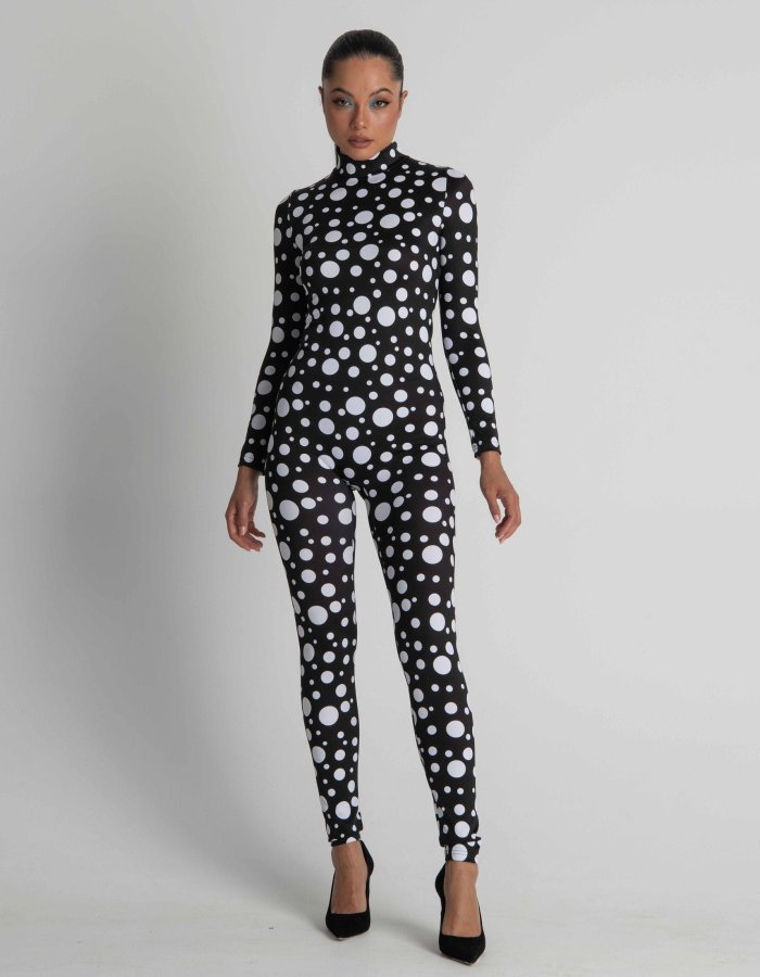 Polkadot Sexy Bodysuit - Edgy Black and White Design